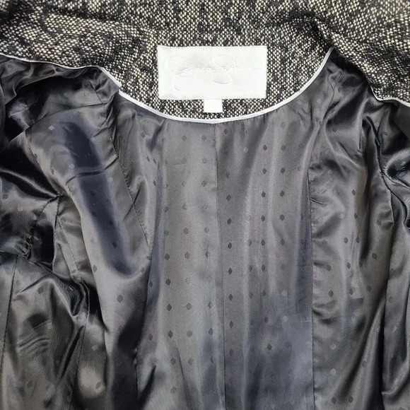 Jessica Simpson Black White Boucle Tweed Fit Flare Bell Sleeve Coat Y2K XS - Picture 12 of 16